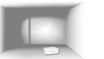 Empty white room with small white box