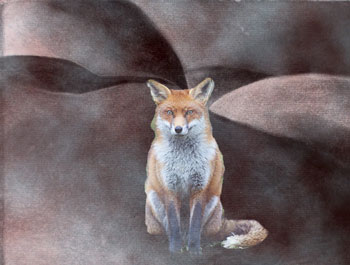 Fox on a landscape reminiscent of the body