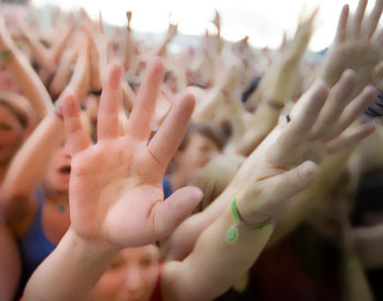 Crowd of people with horizontal color fade