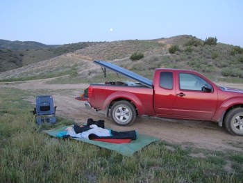 Campsite with woman backpacker