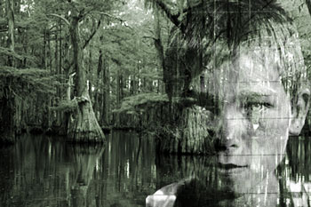 Swamp with superimposed boy