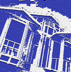 House under construction in blue and white