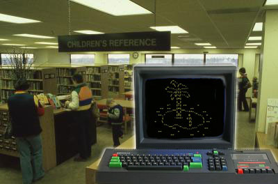 1980s Library with Vax Computer and Palm Tree ASCII art