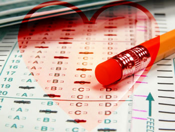 SAT test with superimposed red heart