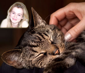 Cat being petted with superimposed young woman