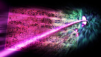 Dancing lights in space with superimposed Bach