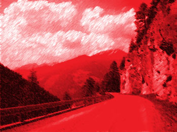 Mountain road with red filter