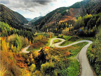 Winding road through mountains