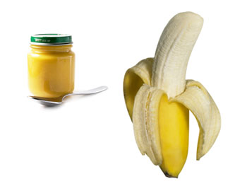Banana baby food in jar and real banana