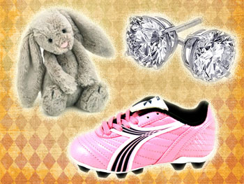 Bunny, pink cleat and diamond earrings