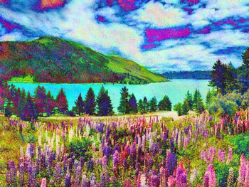 Mountain scene with super-saturated color