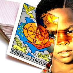 Tarot card with young African-American boy