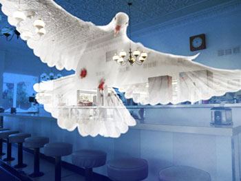 Diner with superimposed dove