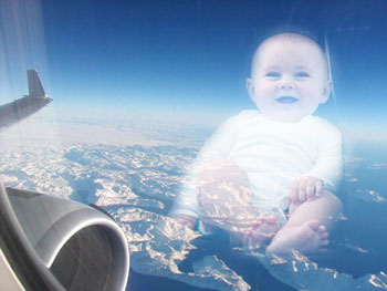 View from plane with baby superimposed