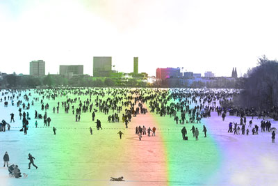 Frozen river near Hamburg with overlaid color field