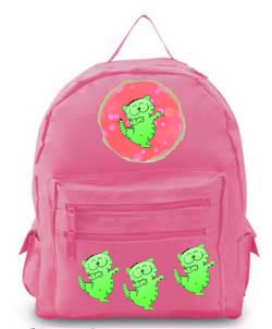 Pink backpack with green kittens