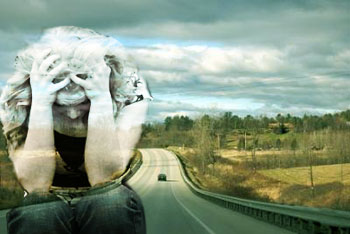 Sad girl with road landscape