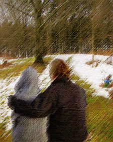 Couple looking at melting snow