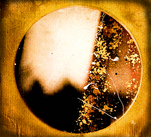 Gold and black circle on gilded background, Souler Eclipse by Randy Thurman