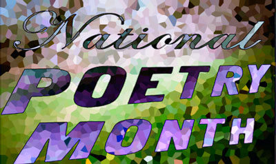 National Poetry Month graphic with flowery landscape