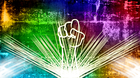 Fight the Power fist with rainbow background