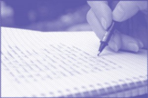 Hand writing list, in purple