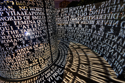 Sculpture with phrases from poems all over the world