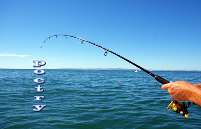Fishing pole with the word "poetry" at the end of the line