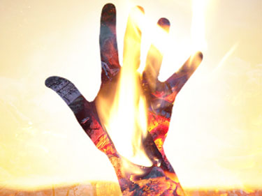 Hand waving good-bye, with embers