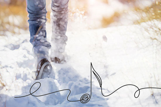 Winter walk with music notes
