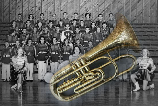 Marching band with superimposed baritone horn